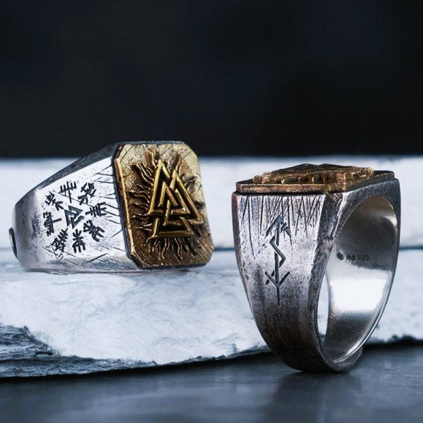 Bagues vikings Valknut, runes et Vegvisir
