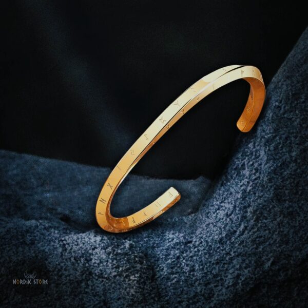 Bracelet viking nordiques Solveig runes gravés viking or, cadeau homme femme