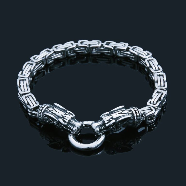 Bracelet viking tête loups Geri et Freki de la meute odinique