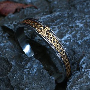 Bracelet viking nordique Mjöllnir foudre sacrée or