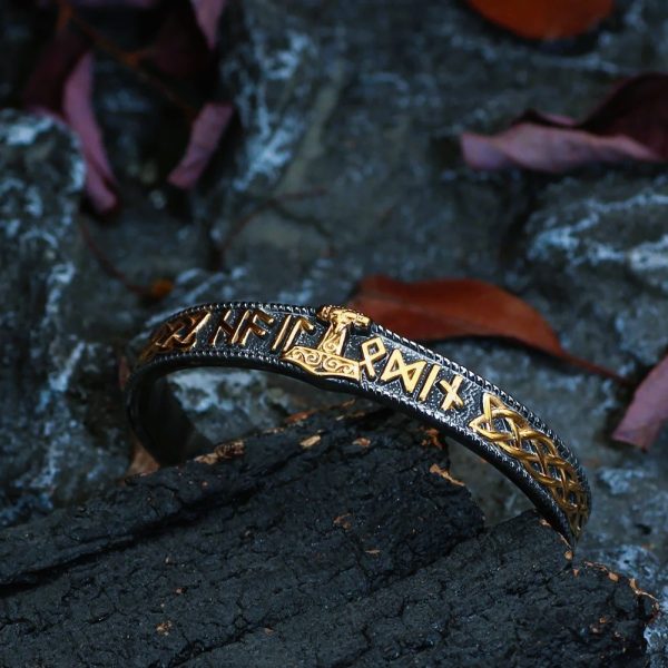 Bracelet viking orné du marteau Mjolnir de Thor couleur or