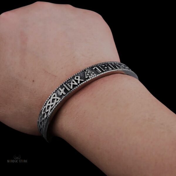 Bracelet viking Valknut runes en acier argent, cadeau homme femme