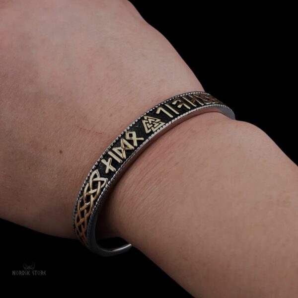 Bracelet viking Valknut runes en acier or, cadeau homme femme