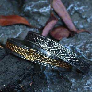 Bracelets vikings Mjöllnir foudre sacrée argenté et doré