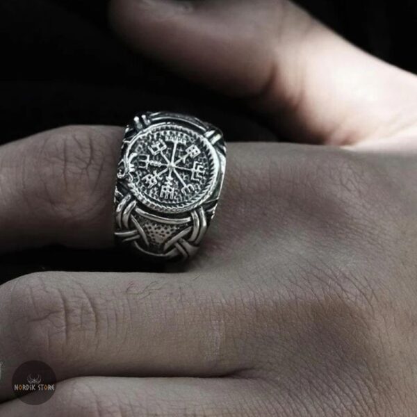 bague la boussole vegvisir viking en acier, cadeau homme et ados