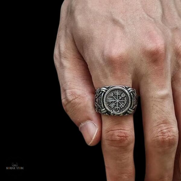 bague vegvisir viking en acier, cadeau homme et ados