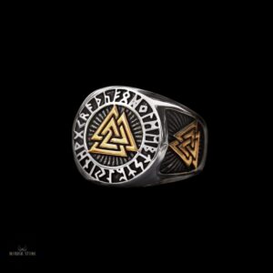 bague viking Valknut runique en acier argent et or, cadeau homme et ados