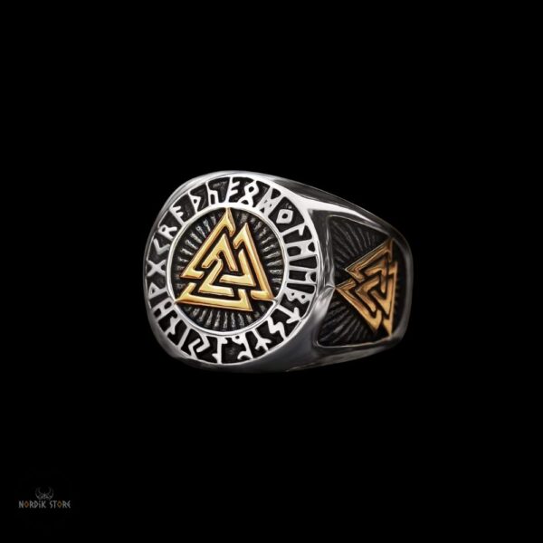 bague viking Valknut runique en acier argent et or, cadeau homme et ados