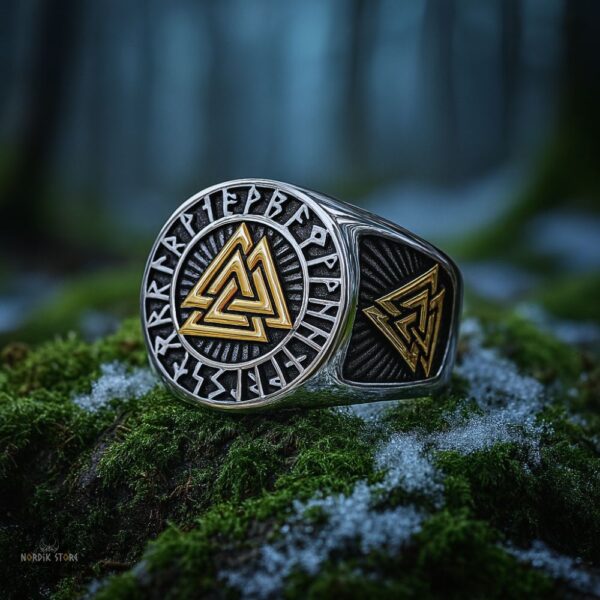 bague viking Valknut runique en acier, cadeau homme