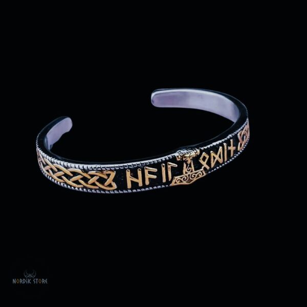 Bracelet viking Mjöllnir or, cadeau homme femme