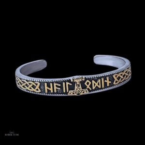 Bracelet viking le Mjollnir de l'énergie et du courage en acier or, cadeau anniversaire, noel pour homme ou femme