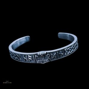 Bracelet viking nordique le Mjollnir en acier argent, cadeau anniversaire, noel pour homme ou femme