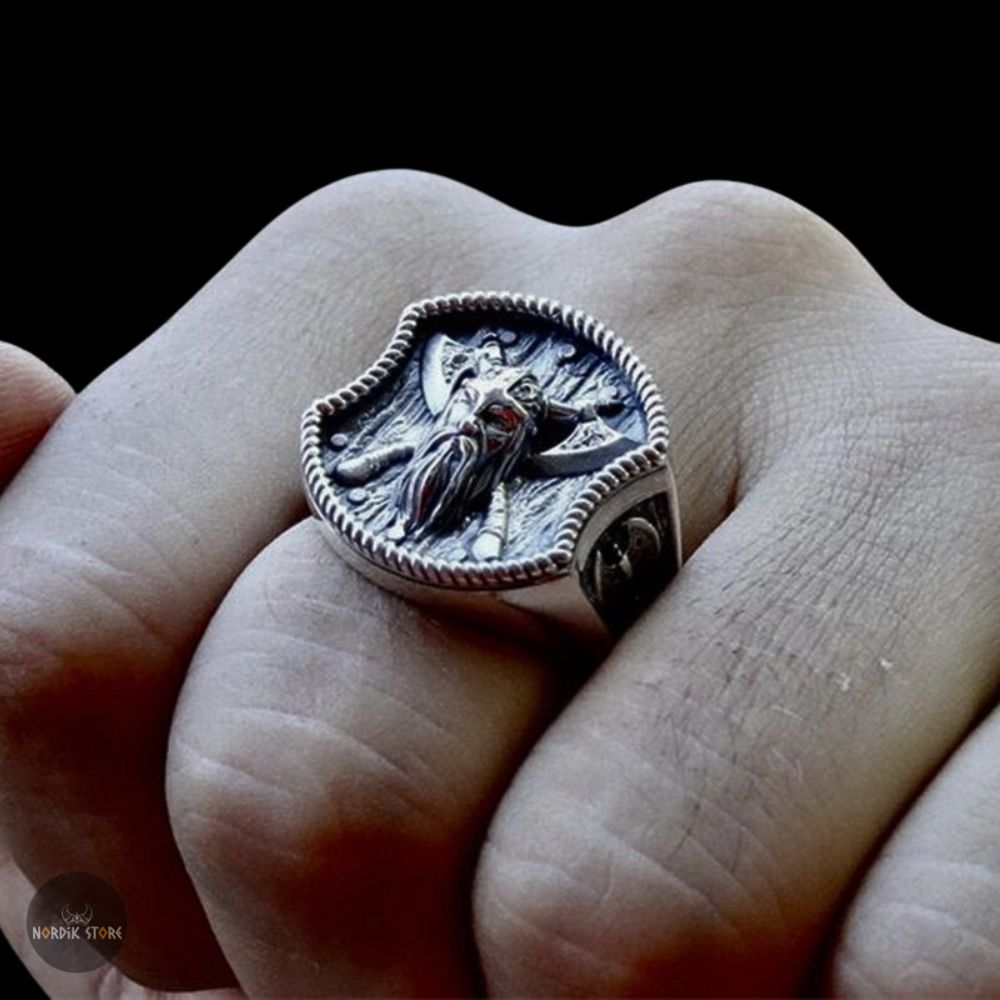 chevalière viking Björn côtes de fer en acier argent, cadeau homme et ados