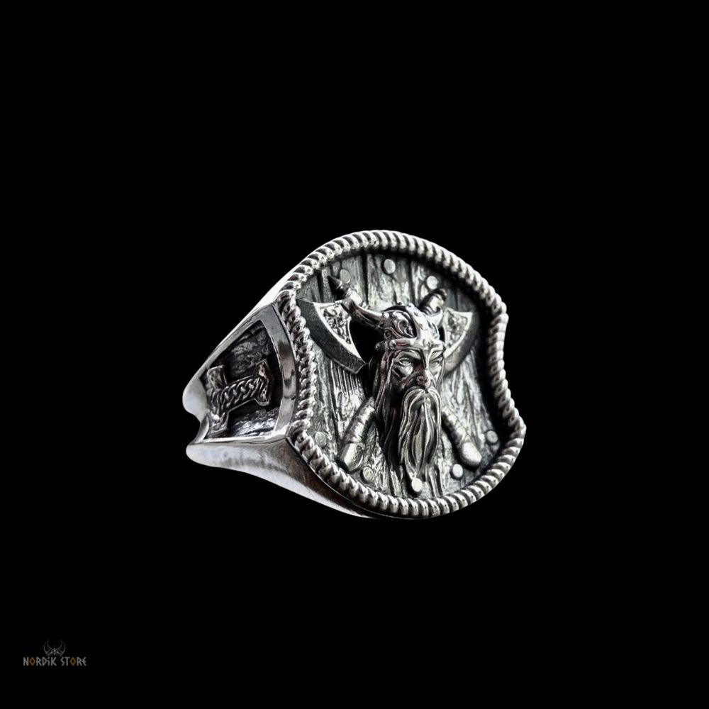 chevalière viking Björn côtes de fer acier, cadeau homme et ados