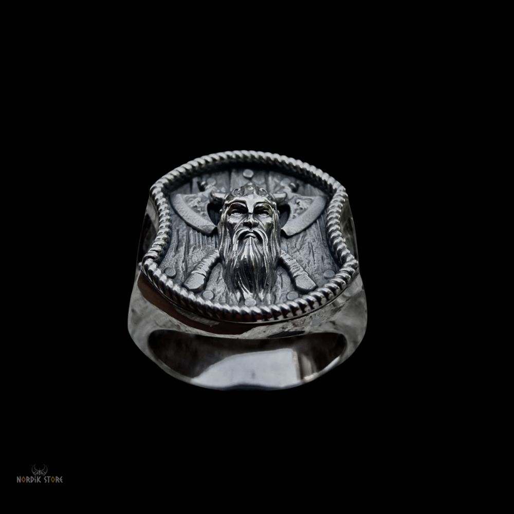 chevalière viking Björn côtes de fer acier, cadeau homme