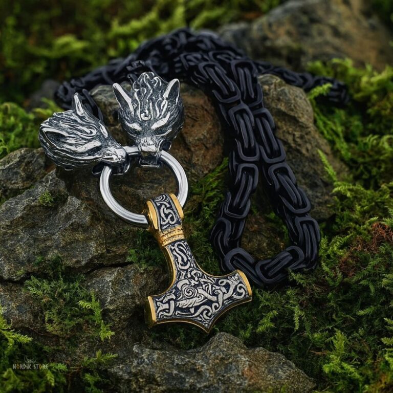 collier Viking du loup Fenrir et du marteau de Thor le Mjöllnir, cadeau homme