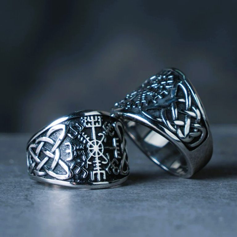 Bagues vikings boussole Vegvisir argent