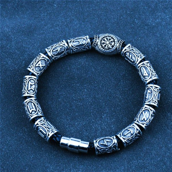 Bracelet viking boussole Vegvisir runes entrelacs argent