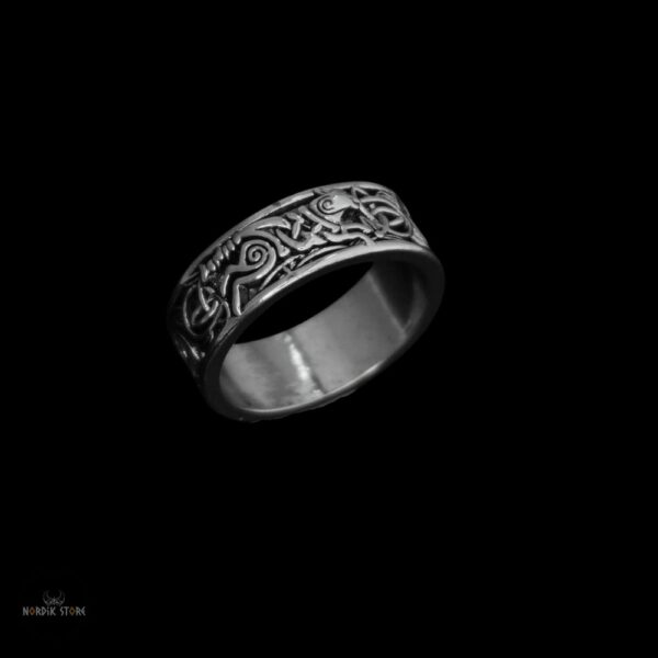 anneau viking loup Fenrir en acier, cadeau homme et ados