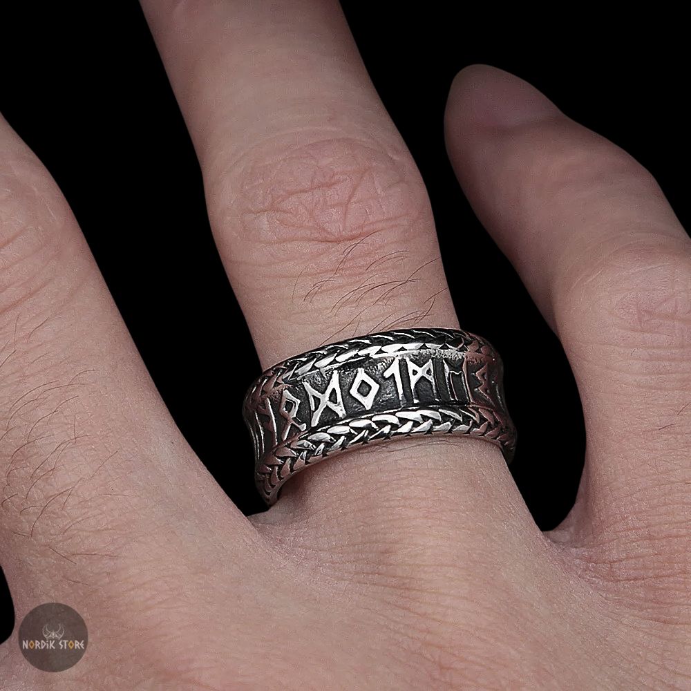 anneau viking runique en acier argent, cadeau