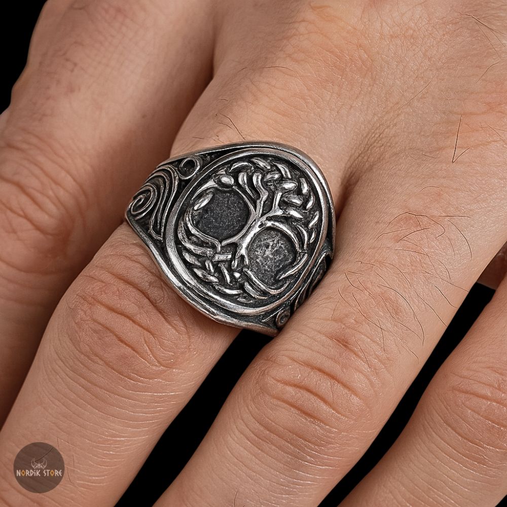 bague arbre de vie Viking Yggdrasil en acier argent, cadeau homme et femme