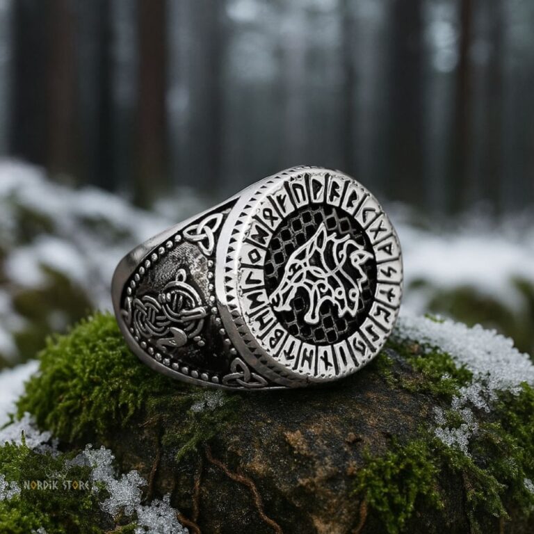 bague et chevalière viking esprit des loups en acier, cadeau