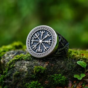 bague chevalière viking Vegvisir argent, cadeau homme