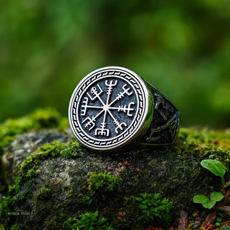 bague chevalière viking Vegvisir argent, cadeau homme
