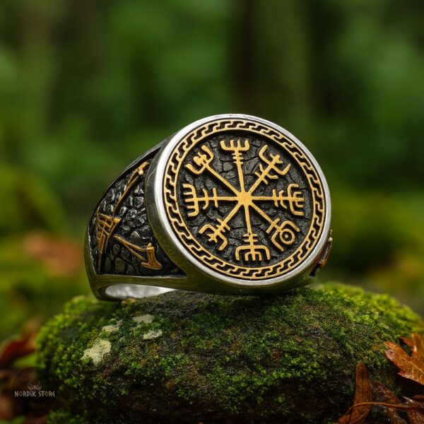 bague chevalière viking Vegvisir or, cadeau homme