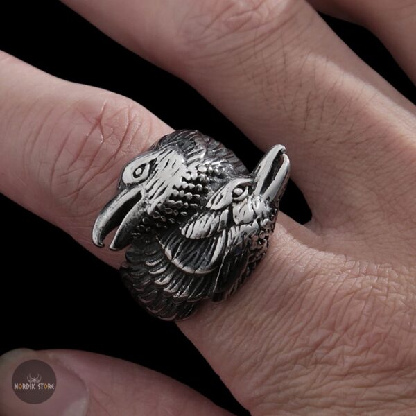 bague les corbeaux d'Odin en acier, cadeau homme femme et ados