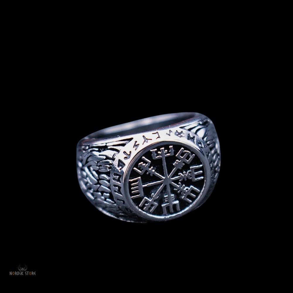 bague runique Vegvisir en acier argent, cadeau homme