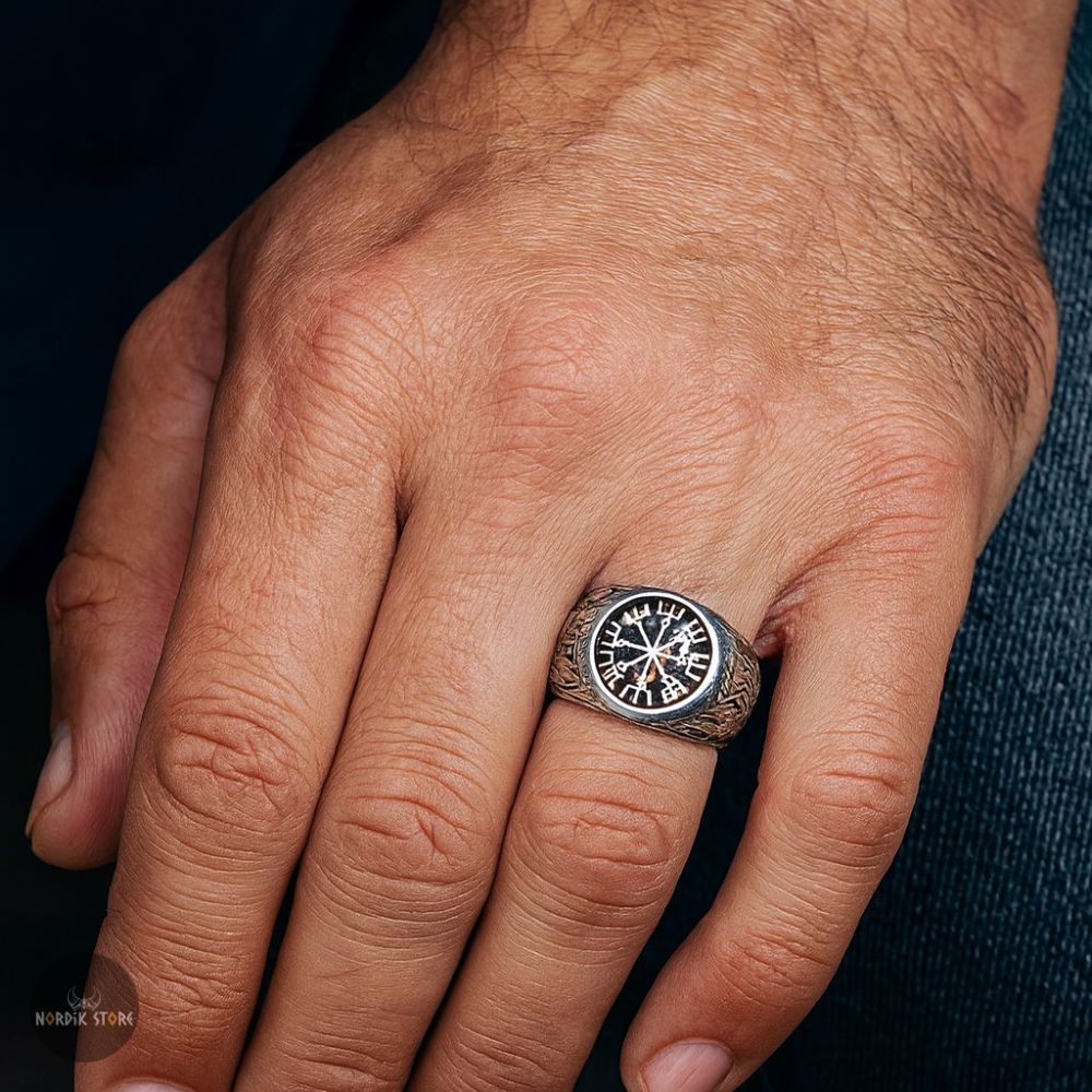 bague runique Vegvisir en acier or, cadeau homme et ados