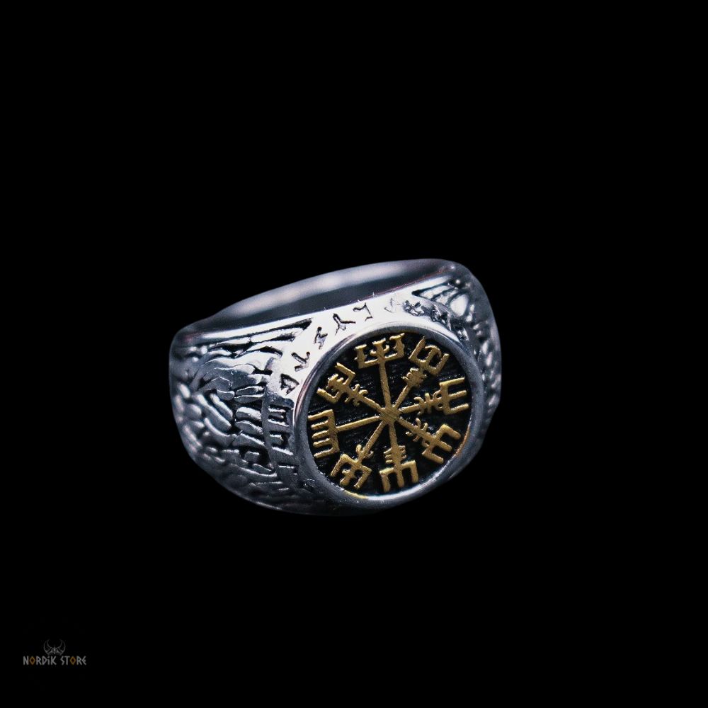bague runique Vegvisir en acier or, cadeau homme
