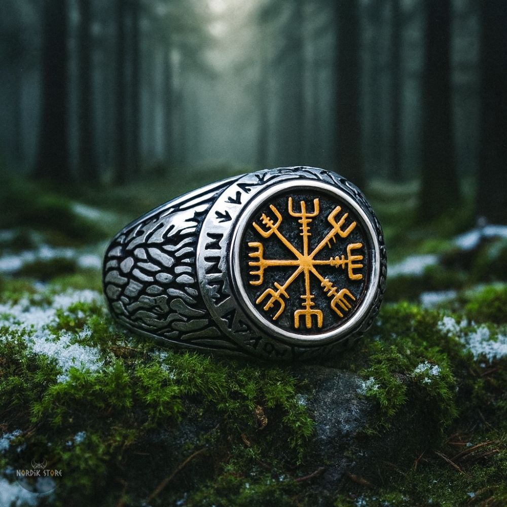bague runique Vegvisir en acier or, cadeau