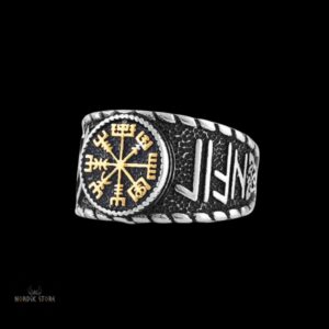 bague viking Asgard en acier argent et or, cadeau