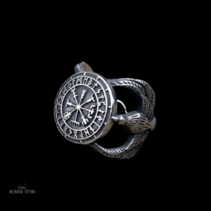 bague viking boussole runique en acier, cadeau