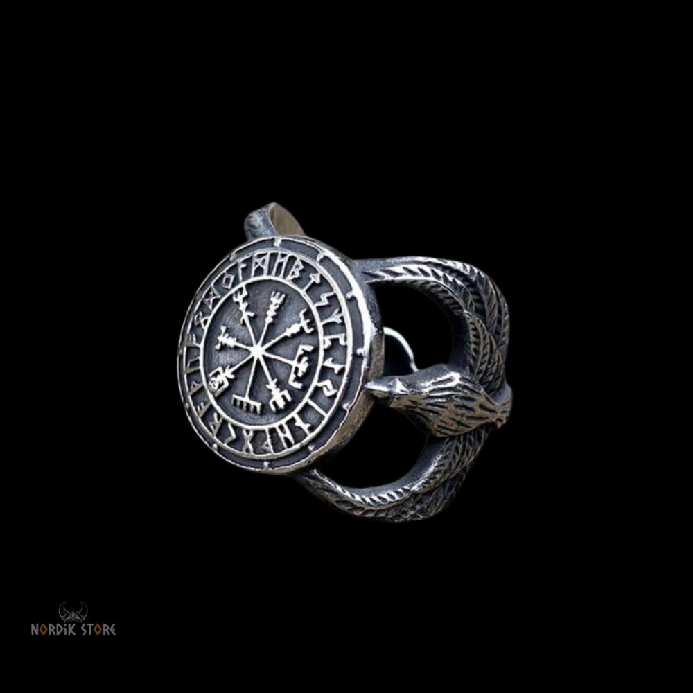 bague viking boussole runique en acier, cadeau