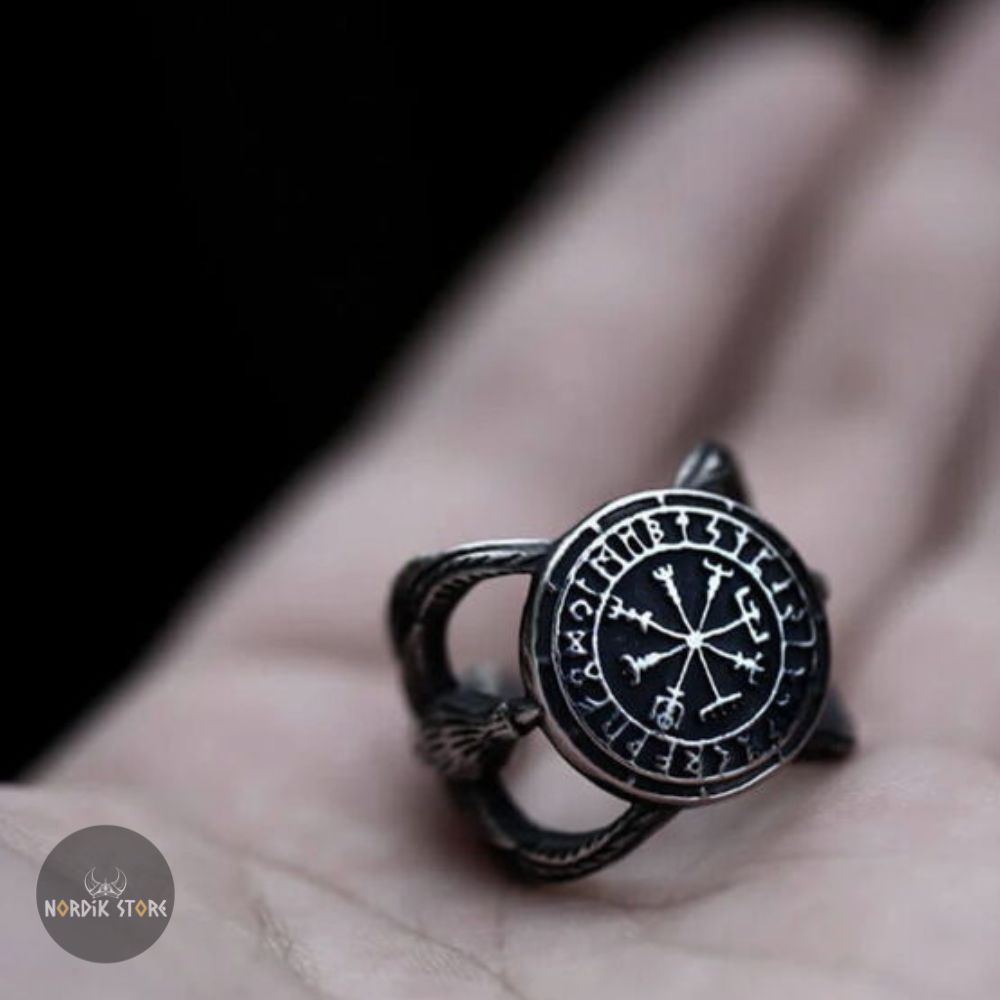 bague viking boussole runique, cadeau homme et ados