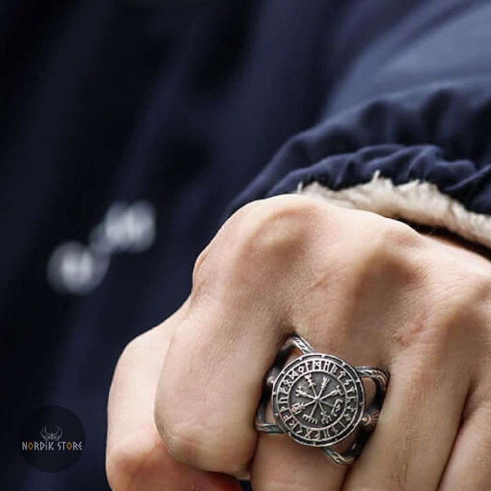 bague viking boussole runique, cadeau homme