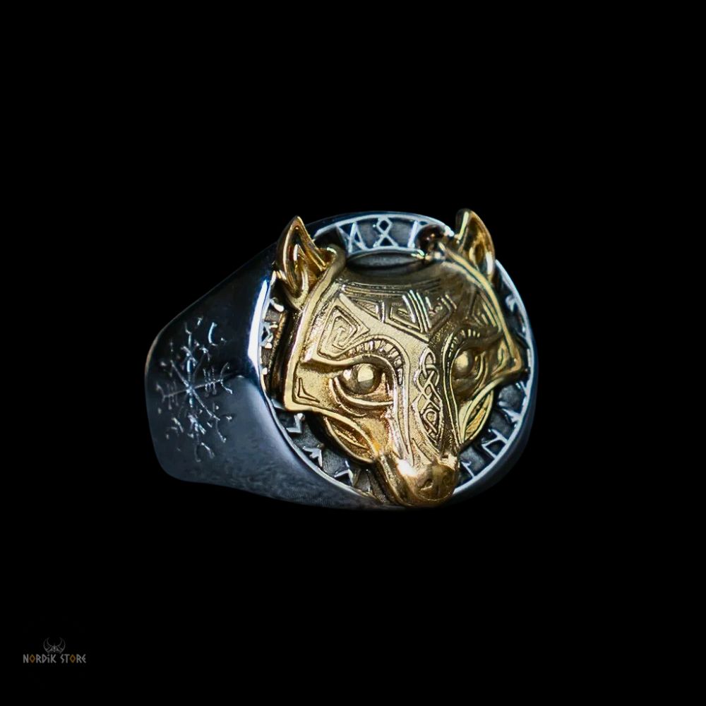 bague viking loup Géant Fenrir acier, cadeau homme