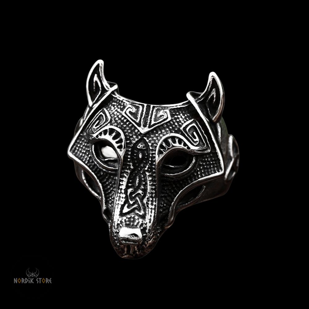 bague viking du loup géant Fenrir en acier, cadeau