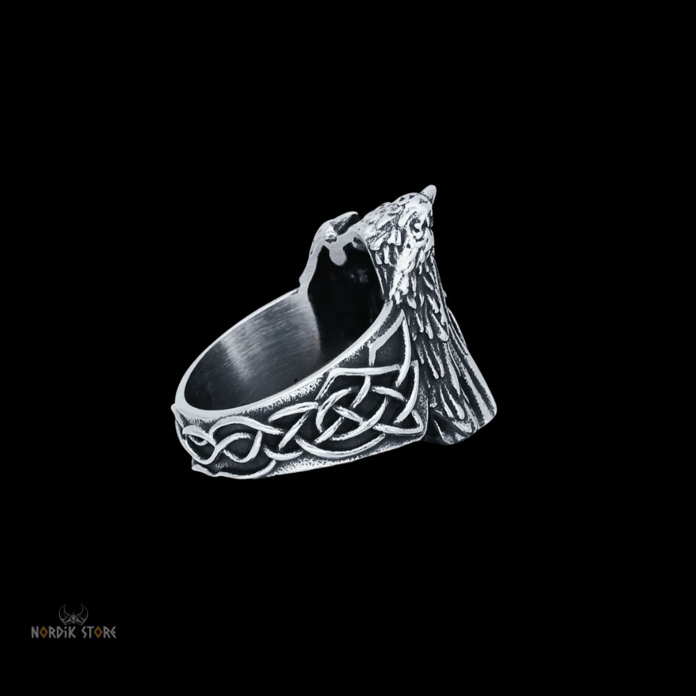bague viking Odin et les Corbeaux en acier, cadeau homme