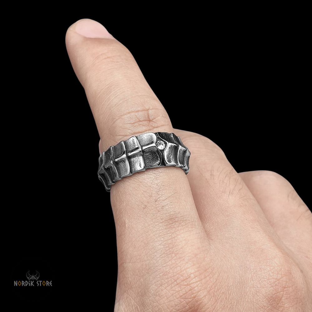 bague Viking peau de dragon en acier, cadeau