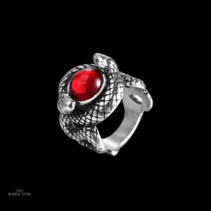 bague viking Sigurd oeil de Serpent acier et gemme rouge, cadeau