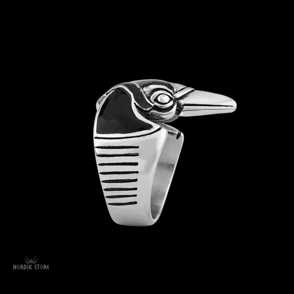 bague viking tête de corbeau en acier, cadeau
