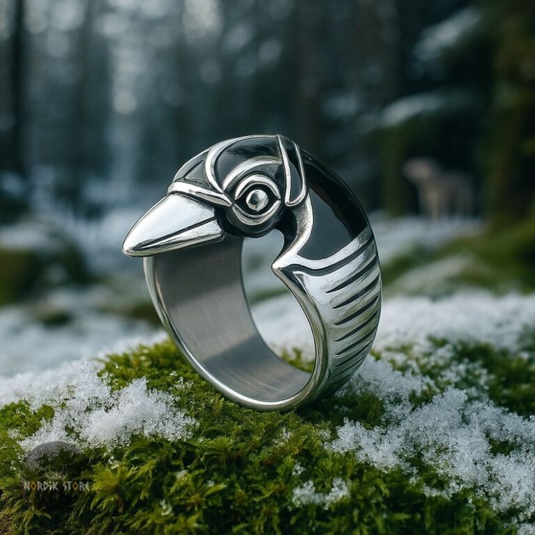 bague viking tête de corbeau, cadeau homme