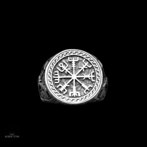 bague chevalière viking Vegvisir en acier argent, cadeau homme et ados