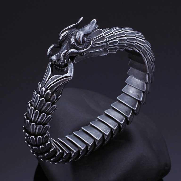 Bracelet viking dragon Nidhogg noir