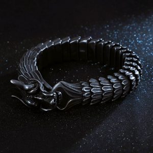 Bracelet viking dragon Nidhogg noir antique
