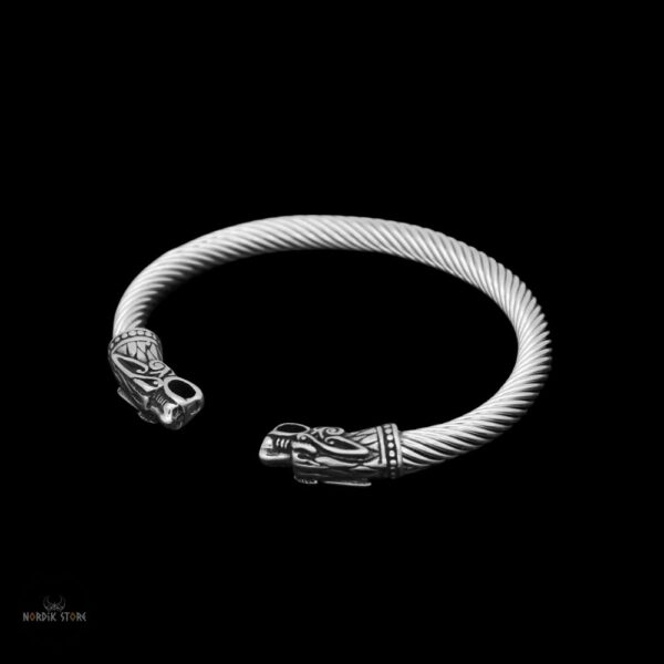 bracelet jonc viking Fenrir en acier, cadeau homme et ados